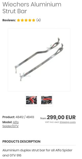Barra de torretas aluminio Alfa Romeo GTV/Spider
