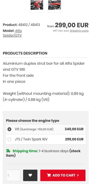 Barra de torretas aluminio Alfa Romeo GTV/Spider