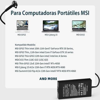 Cargador MSI GF63 Thin 10th 120W 20V 6A Portátil