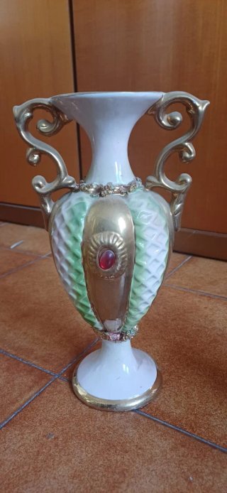 Trittico Vasi Porcellana Oro Bianco e Verde