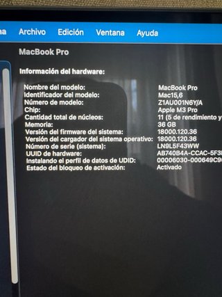 MacBook Pro  14 m3 pro 36 gb ram 1 tb con garantia