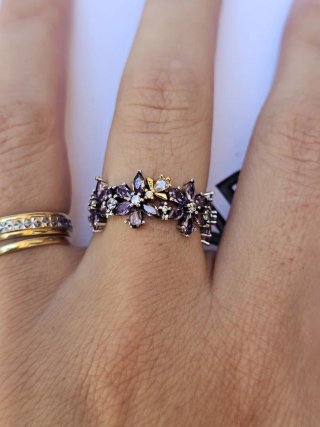 Anillo Pandora Herbario y Abeja Morado Dorado