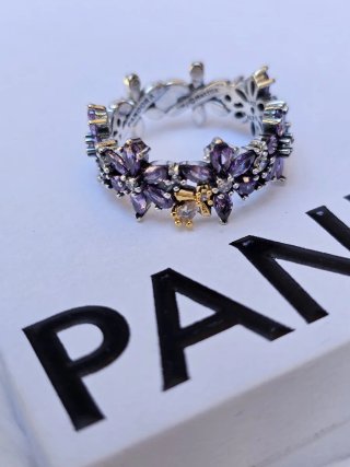 Anillo Pandora Herbario y Abeja Morado Dorado