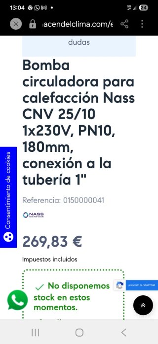 Bomba circuladora calefacción NASS CNV 25-8-180