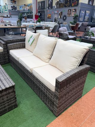 Juego de terraza mimbre beige y marrón