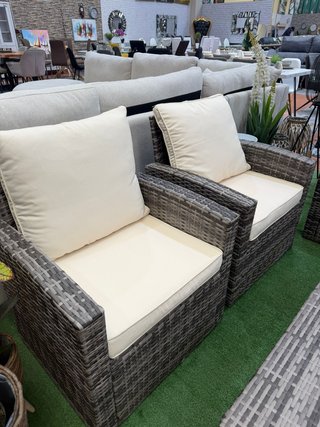 Juego de terraza mimbre beige y marrón