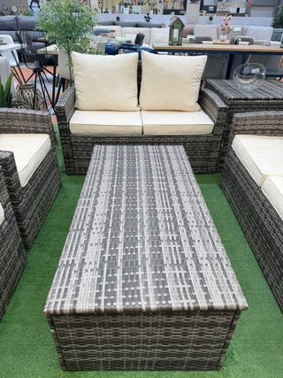 Juego de terraza mimbre beige y marrón