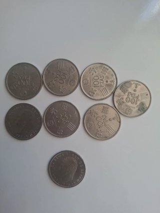 Lote 7+1 monedas 100 pesetas España 1975-1980