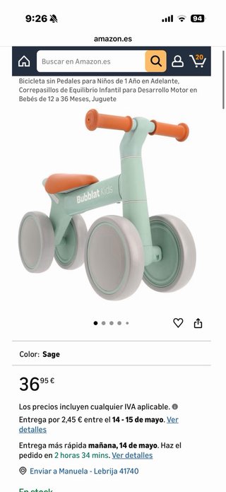 Bicicleta sin pedales Bubblat Kids rosa