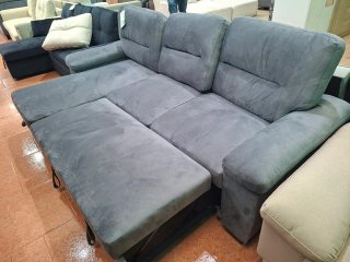 Sofá Cama Chaise Longue Gris Terciopelo