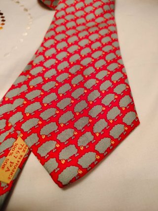 Cravatta Hermes Ovejas Roja Gris