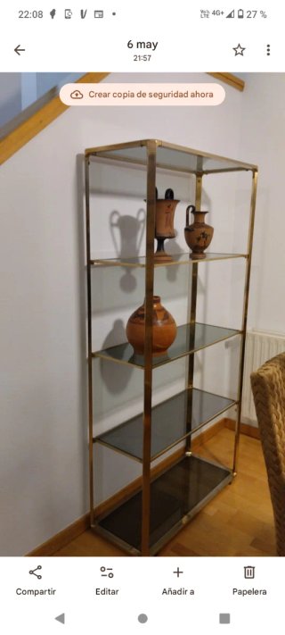 Estantería Vintage Cristal y Metal Dorado