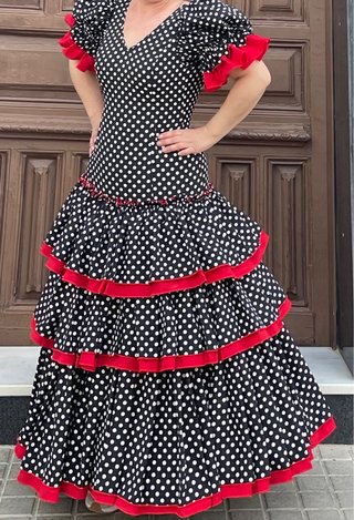 Traje de Flamenca Lunares Negro/Rojo T.38-40