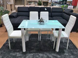 Mesa Cristal Templado + 4 Sillas Polipiel