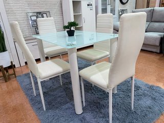 Mesa Cristal Templado + 4 Sillas Polipiel