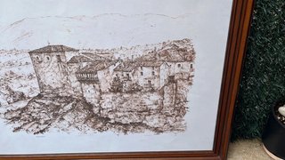 Cuadro de trazos marrón y dorado