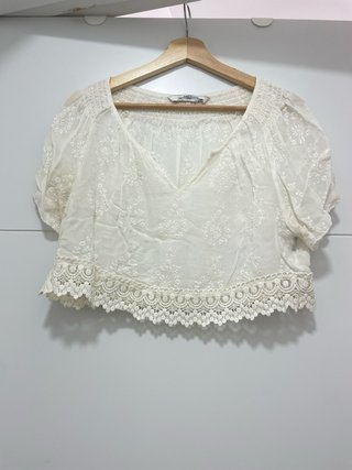 Blusa Zara Blanca Bordada Talla L