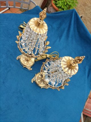 Lámparas Vintage Cristal y latón  Dorado