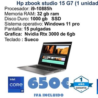 HP Zbook Studio 15 G7 i9-10885h