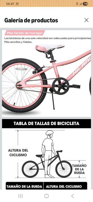 Bicicleta infantil rosa HILAND 20