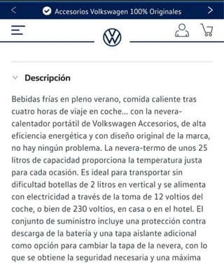 Nevera Original VW con Adaptador Corriente