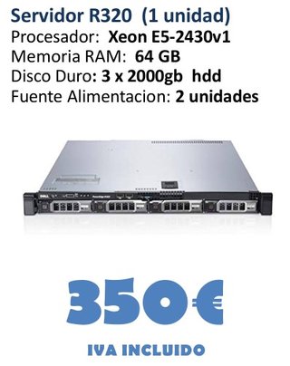 Servidor Dell R320 Xeon 64GB RAM 3x2TB HDD