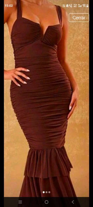Vestido marrón fruncido con volantes Talla M