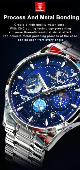 Reloj Poedagar Hombre Esfera Azul y Plata
