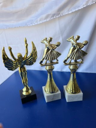 Lotto di 3 Trofei Vintage con Basi in Marmo
