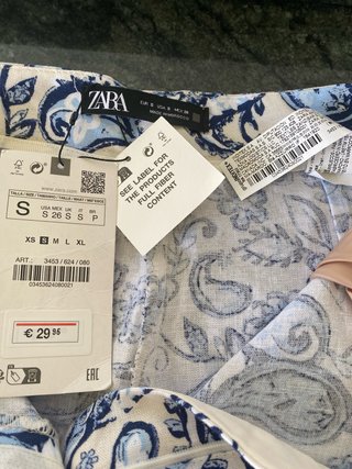 Pantalón Zara Estampado Paisley Azul. Lino