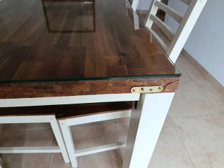 Mesa comedor madera y cristal + 4 sillas
