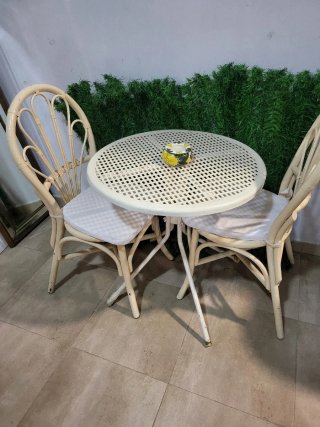 Conjunto Terraza Ratán y Metal Beige
