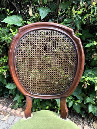 Juego 3 Sillas Vintage Madera Ratán y Terciopelo