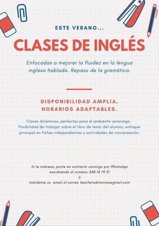 Clases de inglés de verano a domicilio.