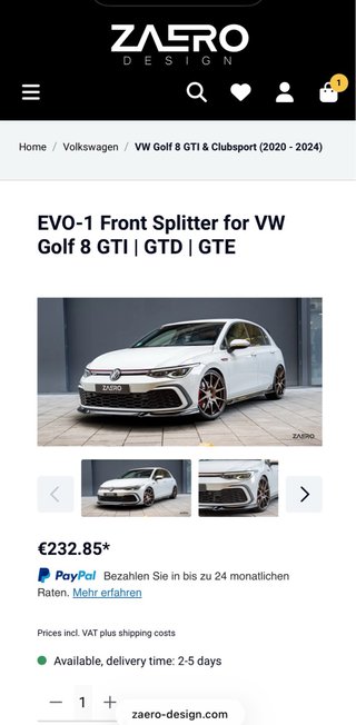 Lip Delantero Zaero VW Golf 8 GTI/GTD/GTE. Nuevo