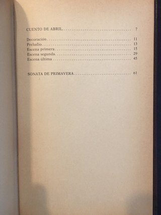 CUENTO DE ABRIL, SONATA DE PRIMAVERA. Valle-Inclán