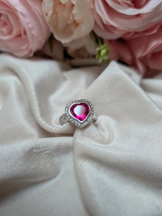 Anillo Corazón Rosa y Plata