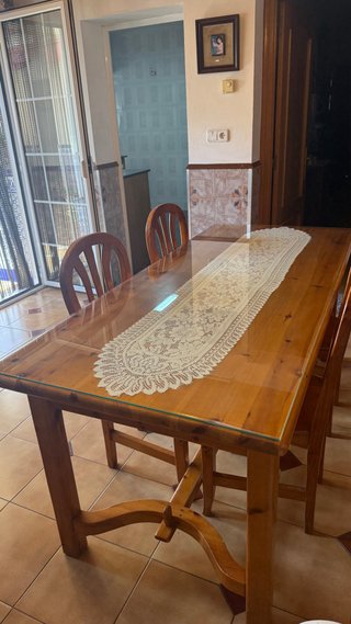 Mesa Comedor Pino Macizo Extensible con 6 sillas