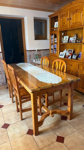 Mesa Comedor Pino Macizo Extensible con 6 sillas