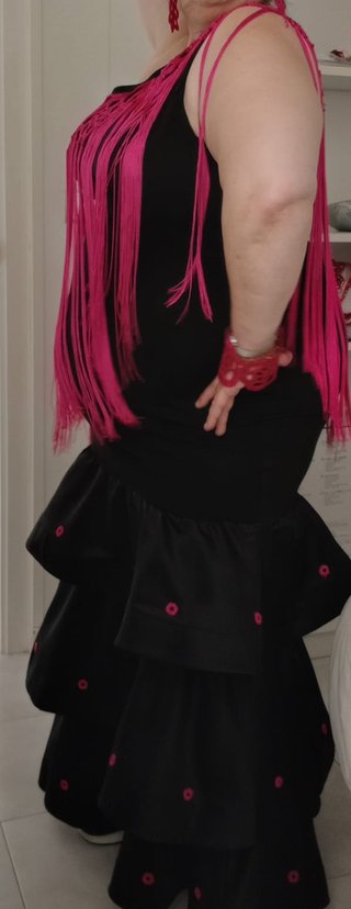 Vestido Flamenca Negro y Rosa Talla 52/54
