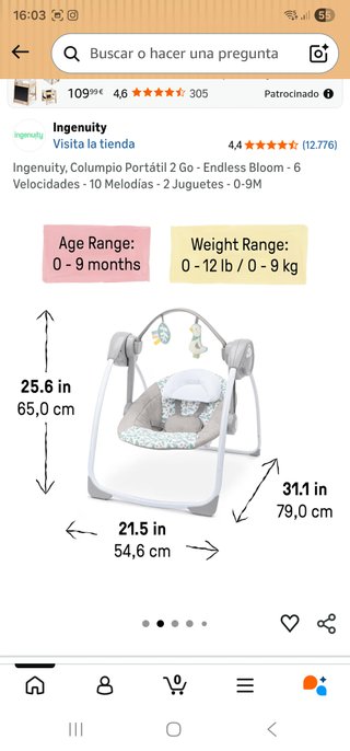 Columpio Portátil Ingenuity 2 Go