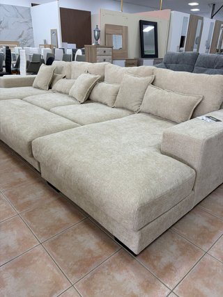 Sofá Cama Rinconera Beige 7 Plazas Antimanchas