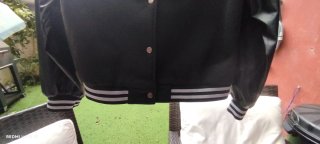 Cazadora Universitaria S Negra y Beige