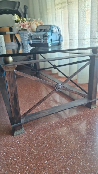 Mesa centro metálica con cristal 120x70 impecable