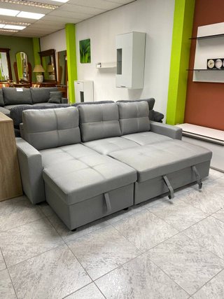 Sofá Cama Chaise Longue Gris 215cm 3 Plazas