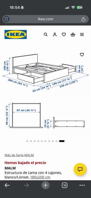Cama Ikea con colchón y 4 cajones