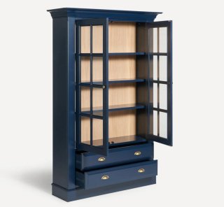 Vitrina azul de madera y cristal