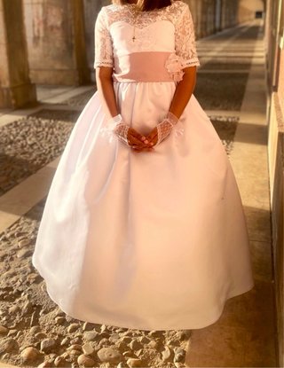 Vestido de comunión blanco y rosa