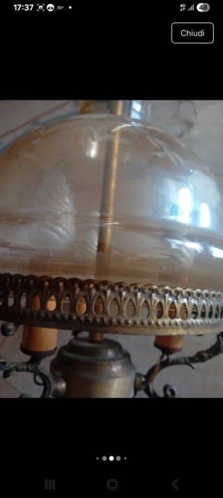 Lampadario vintage campana in vetro ambrato