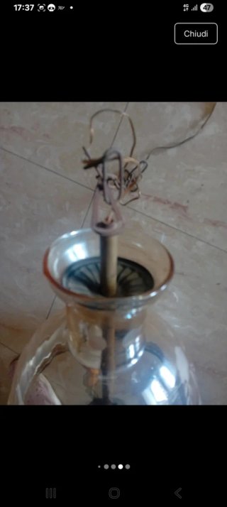 Lampadario vintage campana in vetro ambrato